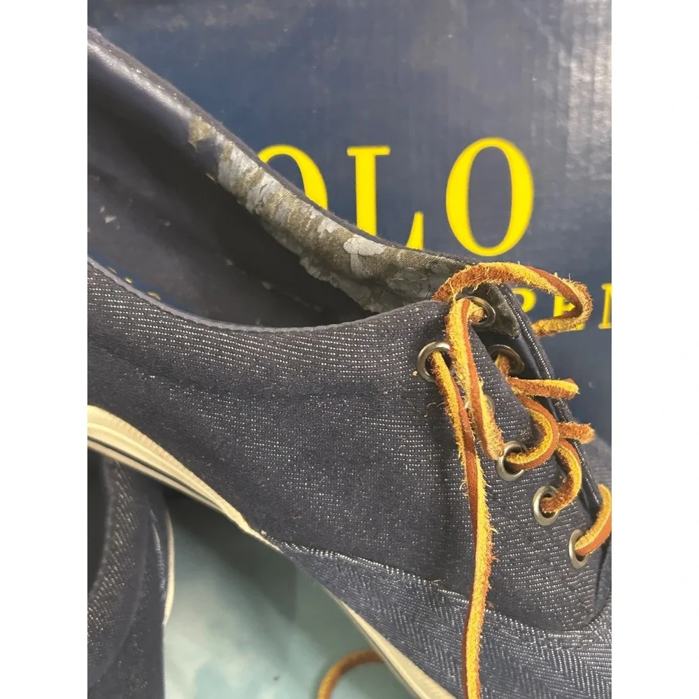 Polo Ralph Lauren Men Navy Blue Canvas Casual Shoes Sneakers Leather Laces Sz 11